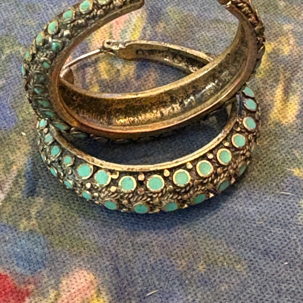Turquoise and Gold color Hoop Earrings